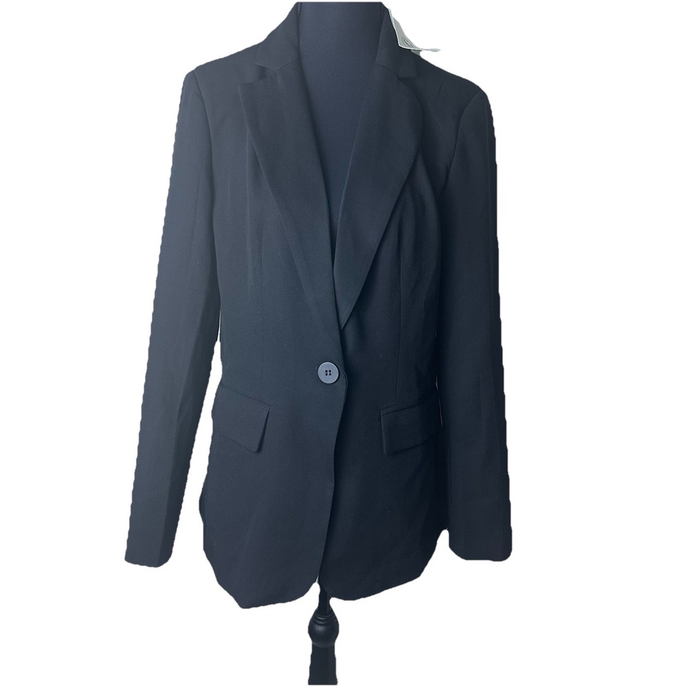 Women's Medium Black Tailored Blazer One Button Classic Office Career Workwear‎